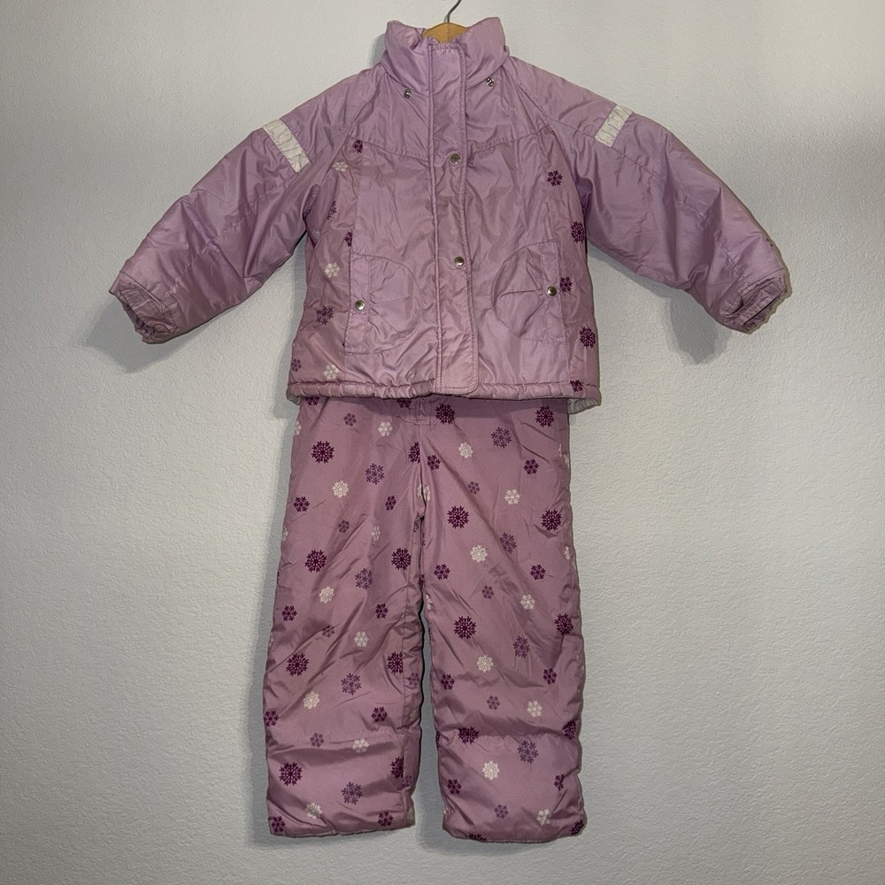 OshKosh B'gosh Girls 5-6 Snow Bib Jacket Set Purple Snowflake Winter